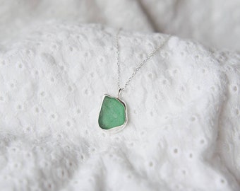 Turquoise Seaglass Necklace, Eco Silver Pendant, Sea Glass Jewellery, Sea Glass Charm Necklace, Handmade Jewellery