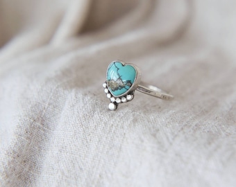 Turquoise Heart Statement Ring, Hubei Turquoise Jewellery, Handmade Jewellery, Eco Sterling Silver Ring, Boho Ring