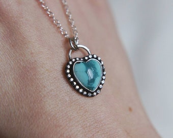 Turquoise Heart Pendant, Eco Sterling Silver Charm Necklace, Handmade Jewellery, Hubei Turquoise Jewellery, Eco Jewellery