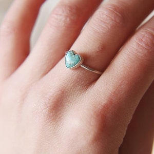 Turquoise Stacker Ring, Silver Heart Ring, Eco Sterling Silver, Handmade Jewellery, Dainty Minimal Ring image 3