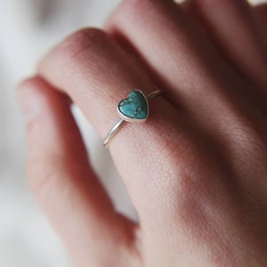 Turquoise Stacker Ring, Silver Heart Ring, Eco Sterling Silver, Handmade Jewellery, Dainty Minimal Ring image 4