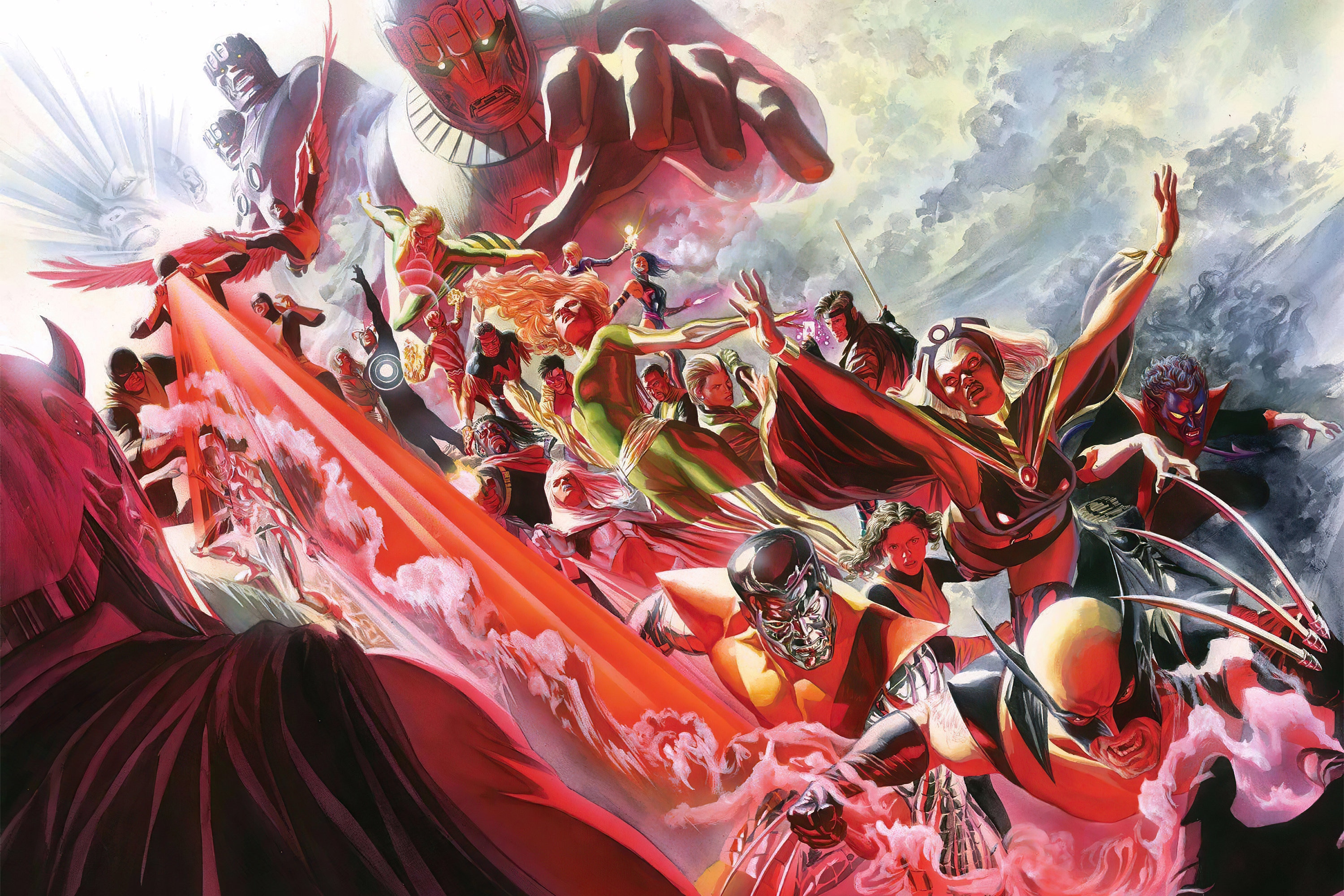 Alex Ross X-Men vs The Sentinels silk canvas Fabric Poster (36" x 24" approx)