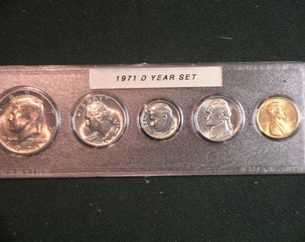 1971 D Uncirculated Coin Year Set  - Vintage 5 coin set  Luster  -- Birth Year  --