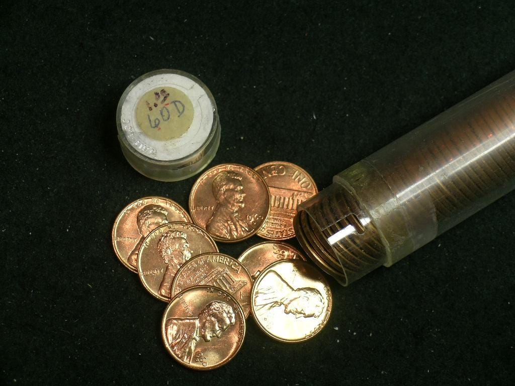 1960-D Large Date Brilliant Uncirculated Roll Lincoln Pennies