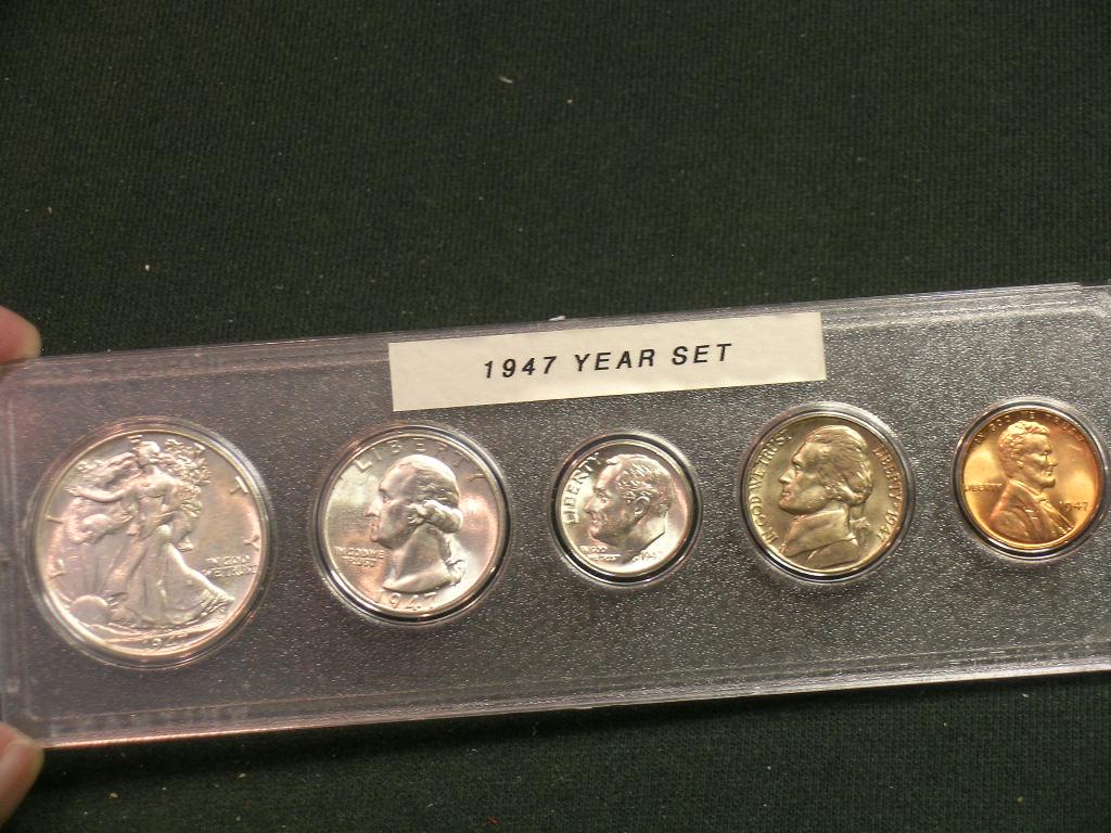 1947 Very Choice AU/BU Coin Year Set - Vintage 5 coin set - LUSTER - Birth Year -