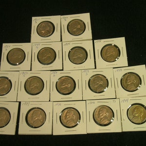 Lot of 16  Jefferson Nickels 1938 and up (all different)  -   Circulated-  (AF4)