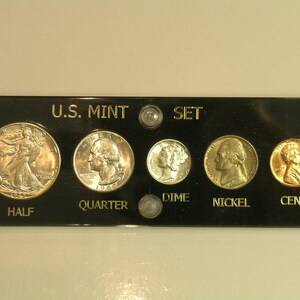 1942 Brilliant Uncirculated Coin Year Set  - Vintage 5 coin set  Luster  --  Birth Year  - Capital Holder