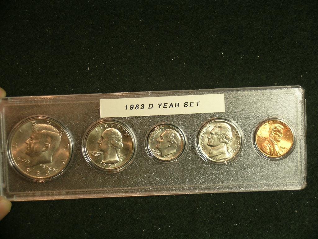 1983 D Uncirculated Coin Year Set - Vintage 5 coin set Luster - Birth Year -