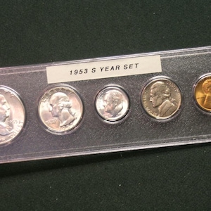 1953-S  BU Coin Year Set  - Vintage 5 coin set  Luster  -- Birth Year  -- Uncirculated set