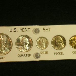 1942 Brilliant Uncirculated Coin Year Set  - Vintage 5 coin set  Luster  --  Birth Year  - White Capital Holder