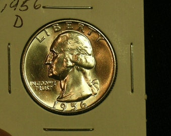 1956 D GEM Brilliant Uncirculated High Grade Washington Quarter  -  BU Luster -  Silver Coin  (AE5-99)