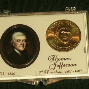 2007 Thomas Jefferson Dollar  - Displayed in Snap Lock Holder -  Nice Brilliant Uncirculated Coin - Nice Gift