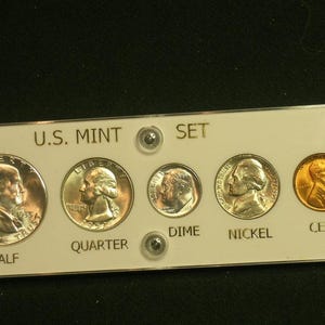 1953 S Brilliant Uncirculated Coin Year Set  -  White Capital Holder- Vintage 5 coin set  Luster  --