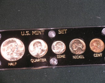 1954  Brilliant Uncirculated Coin Year Set  - Vintage 5 coin set  Luster  --  Birth Year  - Capital Holder