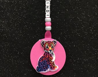 Rainbow Leopard Cheetah Baby Cute Personalized Name Bag Tag Keychain Back to School Present Party Favor Girls Boys Mother Friend Gift