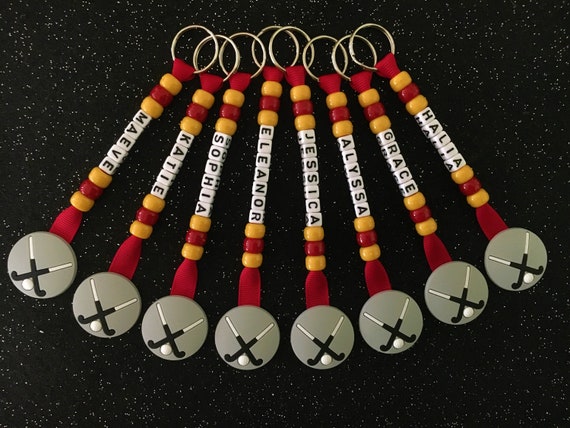Field Hockey Christmas Team Gifts Personalized Key chain Coach Sticks End of Season Present Ring Bag Tag School Birthday Boy Girl Dad Colors