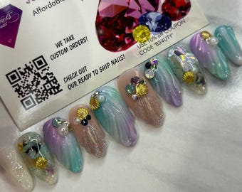 The Mermaid | Hard gel | Reusable | jewels nails