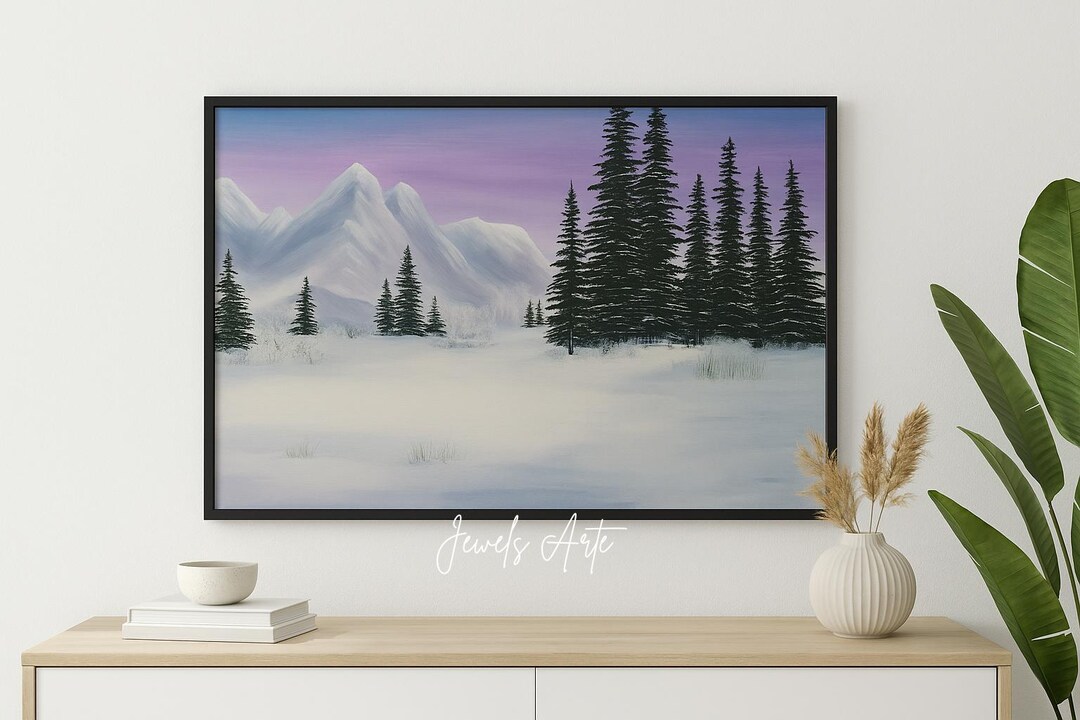 Snowy Winter Landscape Acrylic Painting by Jewels Arte | Mountain ...