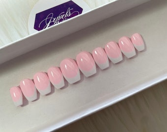 Pink and White French | press ons | press on nails | INCLUDES Strengthening gel | Jewels Nails