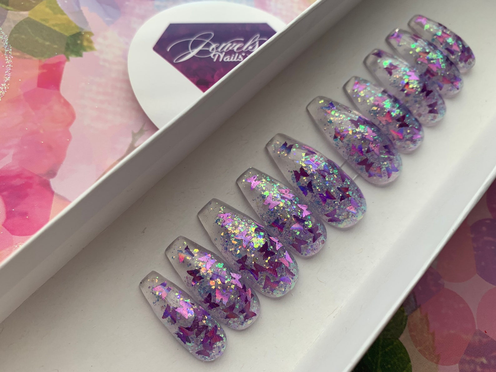Purple Butterflies Gel Overlay Not Polish Jewels Nails - Etsy