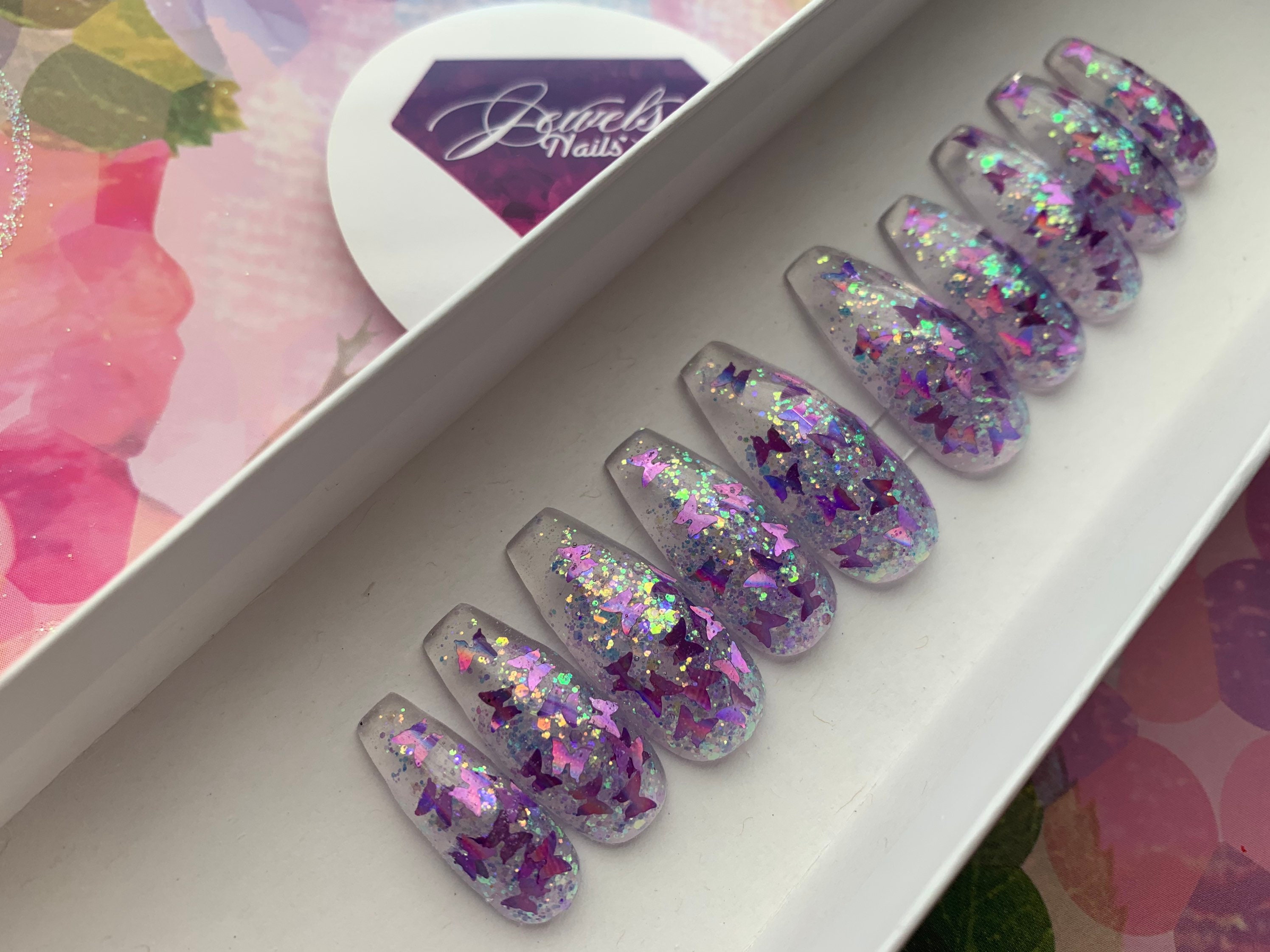 Purple Butterflies Gel Overlay Not Polish Jewels Nails | Etsy