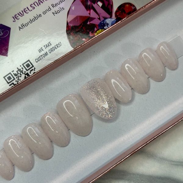Glittered Pale Pink Gel overlay || Press on nails ||  reusable || press ons || false nails || hard gel || Jewels Nails