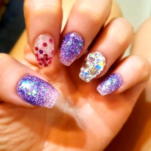 Pink and purple | Gel overlay | not polish | confetti | false nails | fake nails | Jewels nails