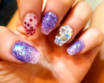 Pink and purple | Gel overlay | not polish | confetti | false nails | fake nails | Jewels nails