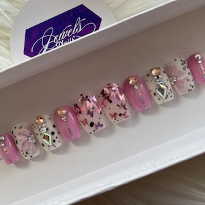 Pink Garden |  Hard Gel overlay| reusable | Jewels nails