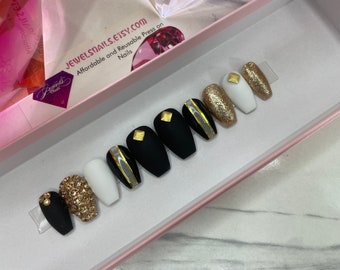 Black & Gold Swag | Press on nails | jewels nails | false nails | gel color