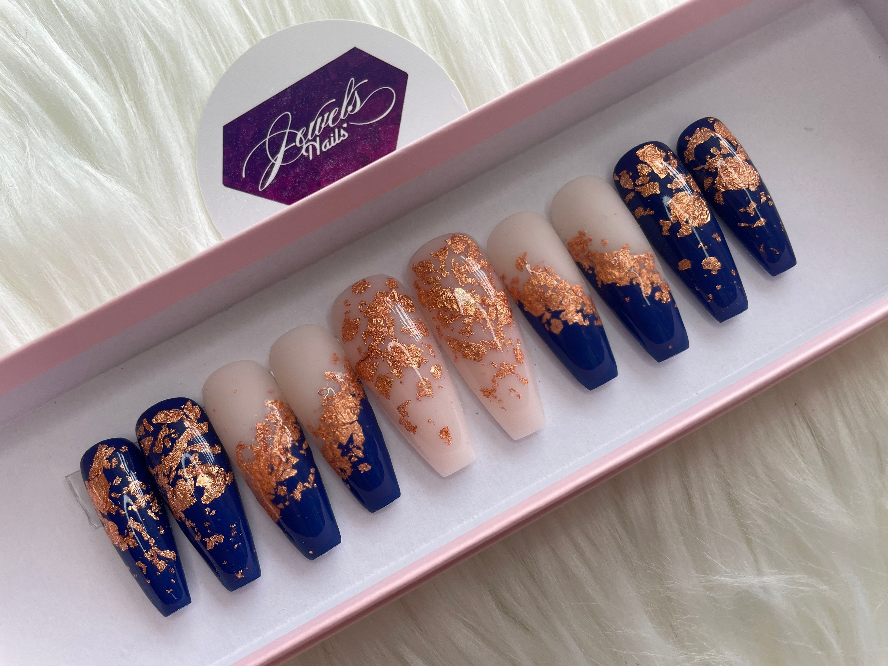 Eye Candy Nails & Training - Navy blue gel polish with gold stencil rose  nail art by Elaine Moore on 12 January 2018 at 02:02