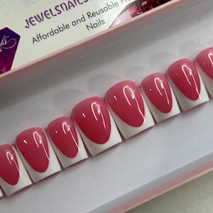 Deep Pink and Deep french | Hard Gel with gel color tips | reusable | press on nails | Jewels Nails