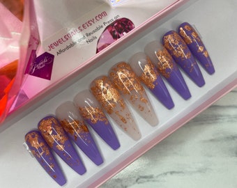 Lavender and Rose gold || gel nails + overlay || hard gel || reusable || Jewels nails