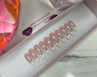 White French x Opal | Hard Gel with gel color | reusable | press on nails | Jewels Nails