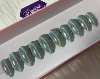 Mint Holographic | press on nails | Gel nails | Jewels Nails