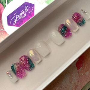 Unicorn glitz and chrome | hard gel/ not polish | reusable | Jewels Nails
