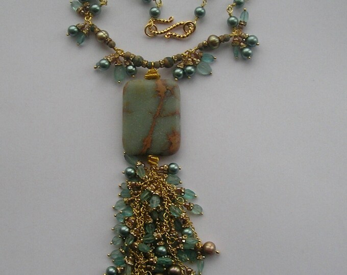 Necklace - Sea Sediment Jasper / Apatite /Freshwater and Shell Pearl Handmade Artisan Catwalk Necklace - Gift for Her