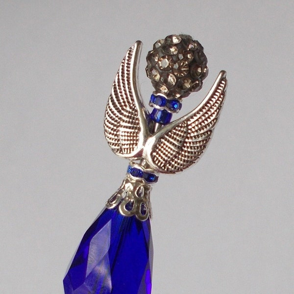 Épingle à chapeau en acier de 1 mm de diamètre, faite main vintage/antique, couleur argent, mélange de verres bleu cobalt