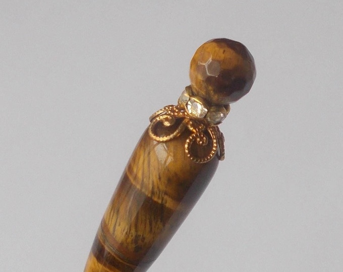 Hatpin - Pretty Brown Tigers Eye Gemstone & Gold Coloured Finding 7.25 inch Handmade Hatpin / 1mm Diameter Steel Hat Pin - Gift for Her