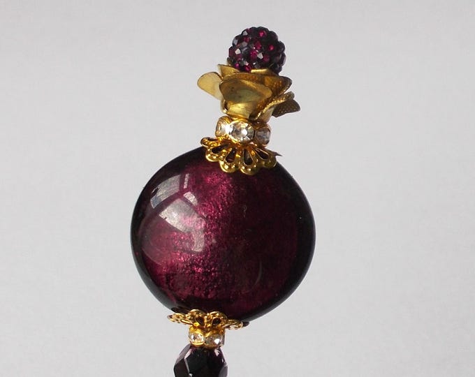 Handmade Purple Glass Beaded Hatpin: Vintage Gold Tone Accent