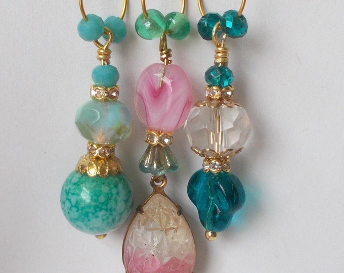 Charms - Three Handmade Junk Journal Dangle Drops / Charms / Vintage Style Boho Embelishments