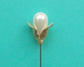 Snowdrop Inspired Classic White faux pearl gold coloured findings approx 5.5 inch Handmade Steel Hatpin Hat Pin