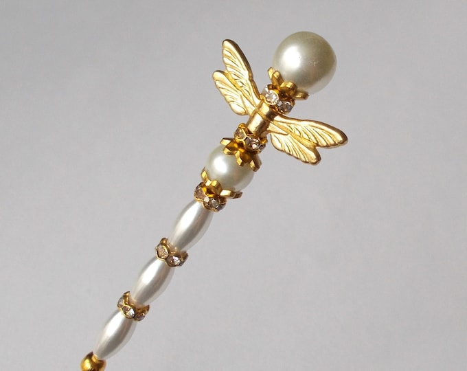 Hatpin - Faux Pearl Mix 7 inch Dragonfly Handmade Hatpin /1mm Diameter Steel Hat Pin - / Veil Pin / Hatpins Gift for Her