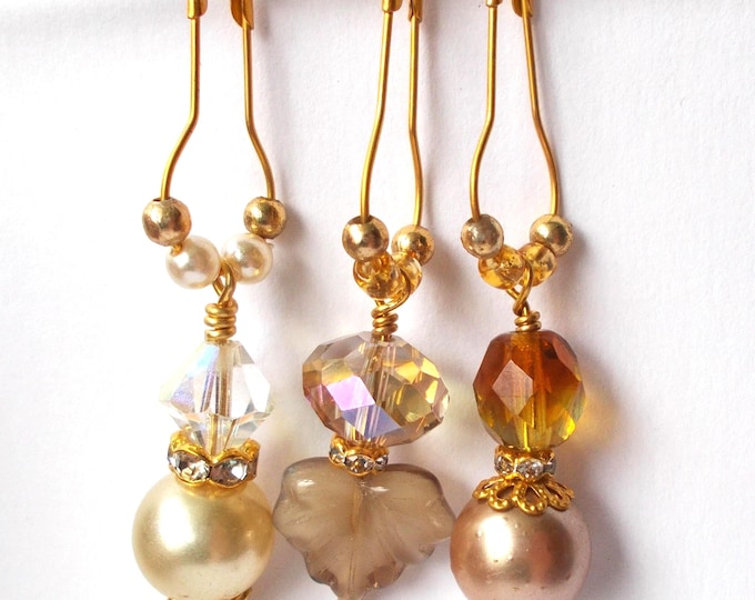Charms - Three Handmade Junk Journal Dangle Drops / Charms / Vintage Style Boho Embelishments
