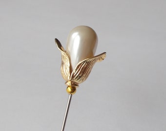 Hatpin - Snowdrop Inspired Classic White faux pearl & gold coloured findings approx 5.5 inch Handmade 1mm Steel Hatpin / Hat Pin