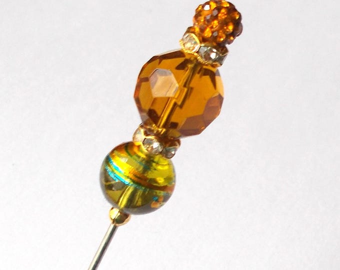 Hatpin - Brown Glass Bead & Gold Coloured Finding 5.25 inch Handmade Hatpin / 1.2mm Diameter Steel Hat Pin - Gift for Her