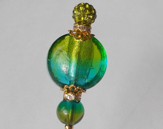 Hatpin - Pretty Blue & Green Mix Glass Bead 5.25 inch Handmade 1.2mm Steel Hatpin / Hat Pin / Hat Pins