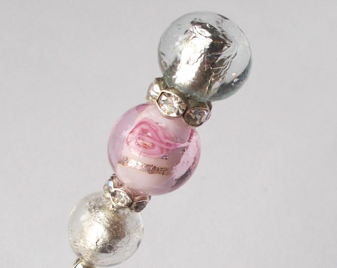 Hatpin - Pale Pink and Vintage Silver Foil /Glass Bead /Silver Colour Finding 6.25 inch Handmade Hatpin / 1.2mm Diameter Steel Hat Pin