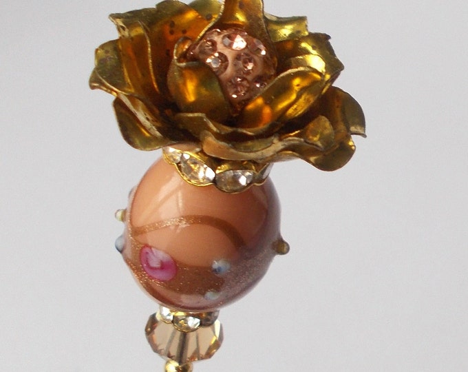 Hatpin - Peach Mix Glass Bead & Gold Coloured Finding 7.25 inch Handmade Hatpin / 1.2mm Diameter Steel Hat Pin - Gift for Her