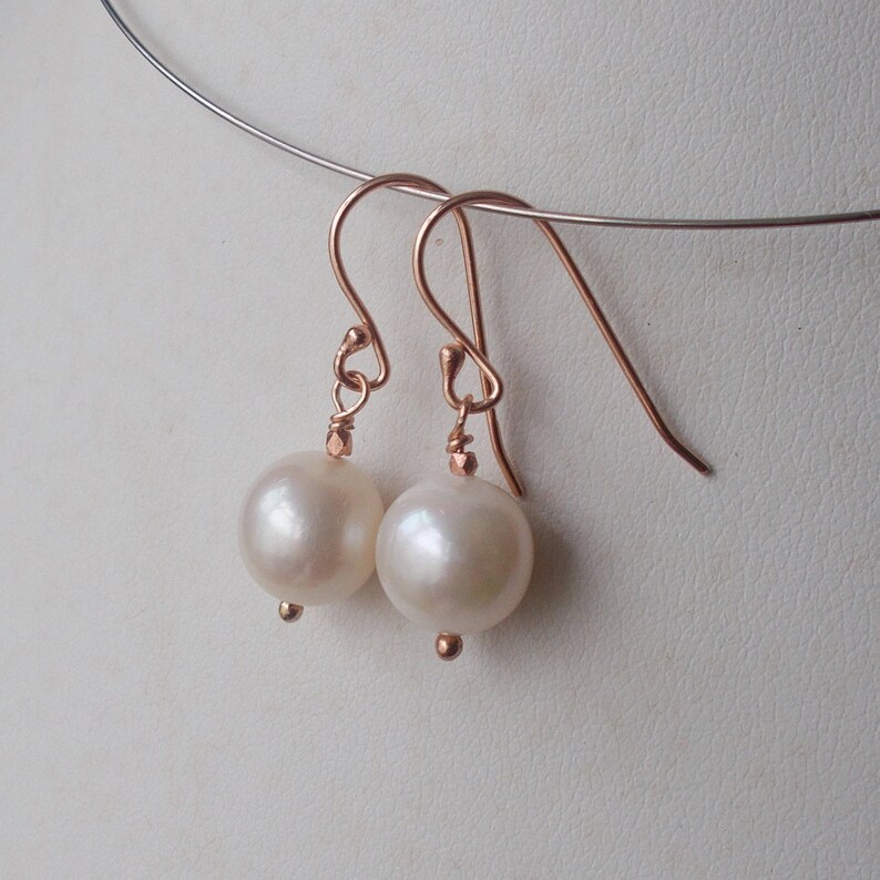 Handmade Pretty Single Pearl and 925 Rose Gold Plated Sterling Silver Earrings Gift for Her